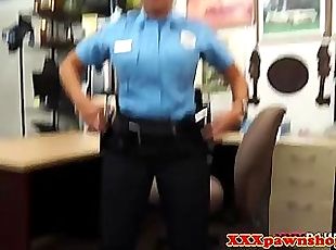 Latina pawnshop amateur in uniform shows ass